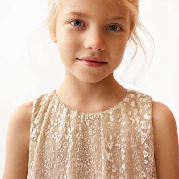 Zara Kids Collection Gold Animal Print Glittery Sleeveless Dress - Picture 2 of 8